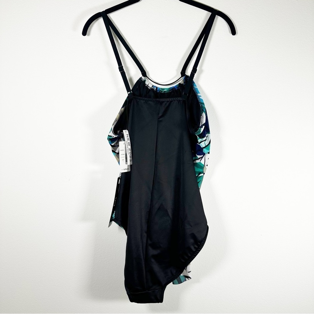 NWT $158 Magicsuit Women's Draped One-Piece Swimsuit Size 16 black and blue palm - Picture 4 of 9